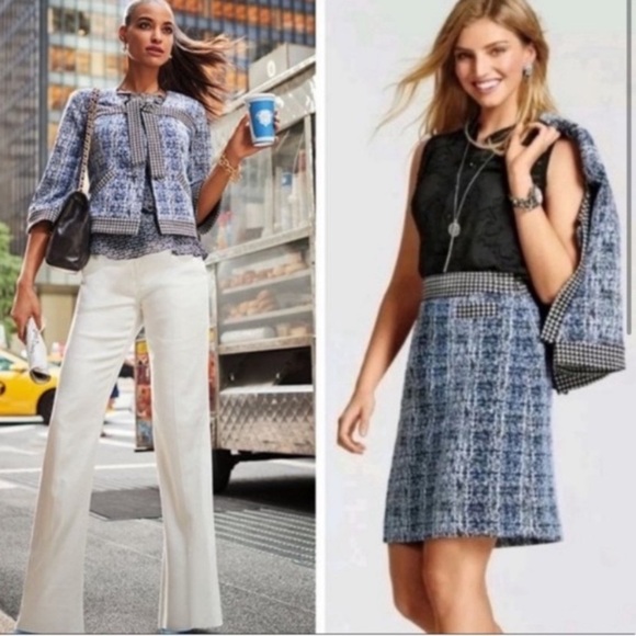 CAbi Jackets & Blazers - Cabi Blue and Black Tweed Crop Preppy #5294 Reina Club Jacket Size Medium